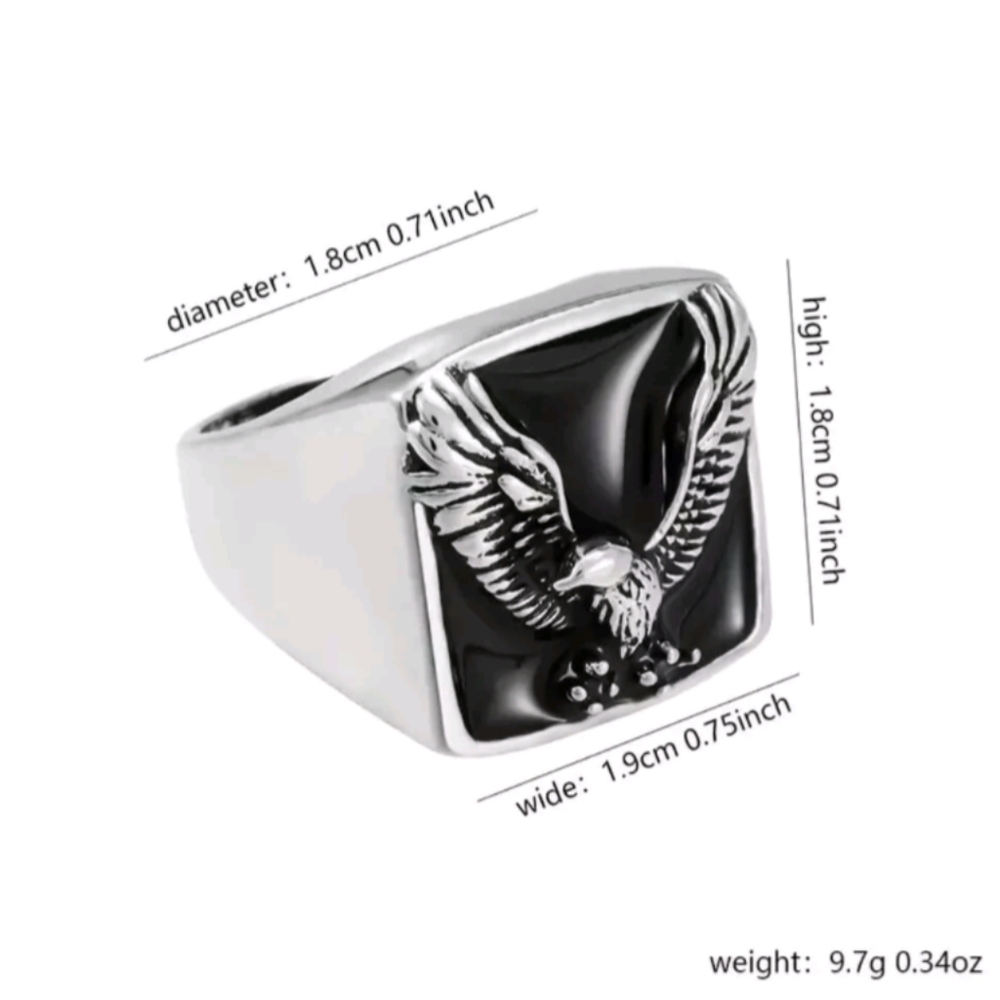 Men's Fashion Hip Hop Black Elegant + Eagle Figured Silver  Ring Sz 7